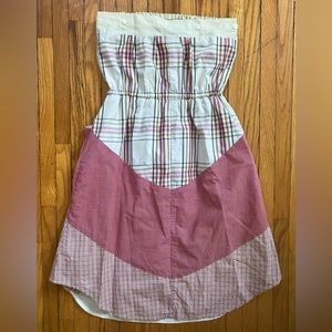Strapless dress constructed from men’s cotton button down shirts by preloved.